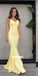 Sexy Yellow Backless Mermaid Long Prom Dresses FP1215
