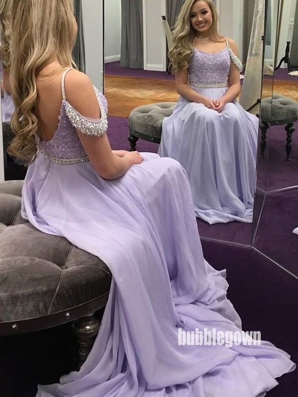 Elegant Purple Spaghetti Straps Prom Dresses FP1219