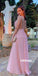 Elegant Pink V-neck Spaghetti Straps Prom Dresses FP1220