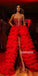 Red Sweetheart Side Split Long Prom Dresses GDW102