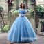 Popular Off the Shoulder Blue Lace Up Back Long Prom Dress Ball Gown BGP080