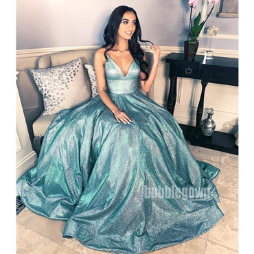 Sparkle A-line Sleeveless Spaghetti-strap Long Prom Dresses FP1169