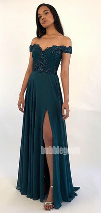 Off the Shoulder Side Split A-line Long Bridesmaid Prom Dresses FP1141