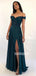 Off the Shoulder Side Split A-line Long Bridesmaid Prom Dresses FP1141
