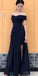 Off the Shoulder Simple Cheap Side Slits A Line Long Prom Dresses, WP010