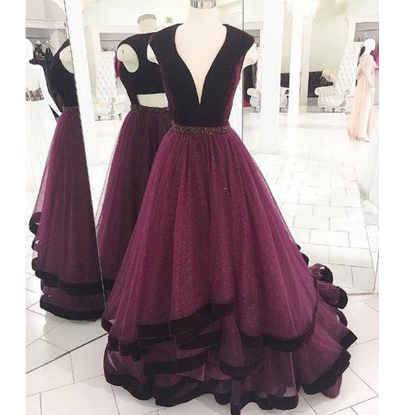Charming Grape Sexy Open Back Affordable Long Prom Dress, BG51086 - Bubble Gown