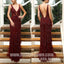 Burgundy V Neck Formal V Back Elegant Evening Long Prom Dress, BGP094 - Bubble Gown