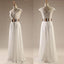 Cap Sleeves White Beading Long Side Slit Party Evening Prom Dresses, BG51239