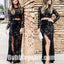 Black Lace Long Sleeves Two Pieces Side Split Sexy Long Prom Dress, BGP058 - Bubble Gown