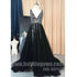 Black V Neck Popular Beaded V Back Cheap Long Prom Dress, BGP076 - Bubble Gown