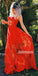 Red A-line See-through Tulle Long Prom Dresses FP1147