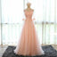 Applique Peach Half Sleeves Elegant Tulle Long Prom Dresses, BG51484