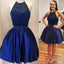 Halter Royal Blue Beaded Open Back Short Homecoming Dresses, BG51442
