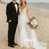 Deep V-neck Mermaid Lace White Bridal Long Wedding Dresses, BGH015