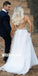 White Floral V-neck Applique Open Back Long Wedding Dresses, BGH026