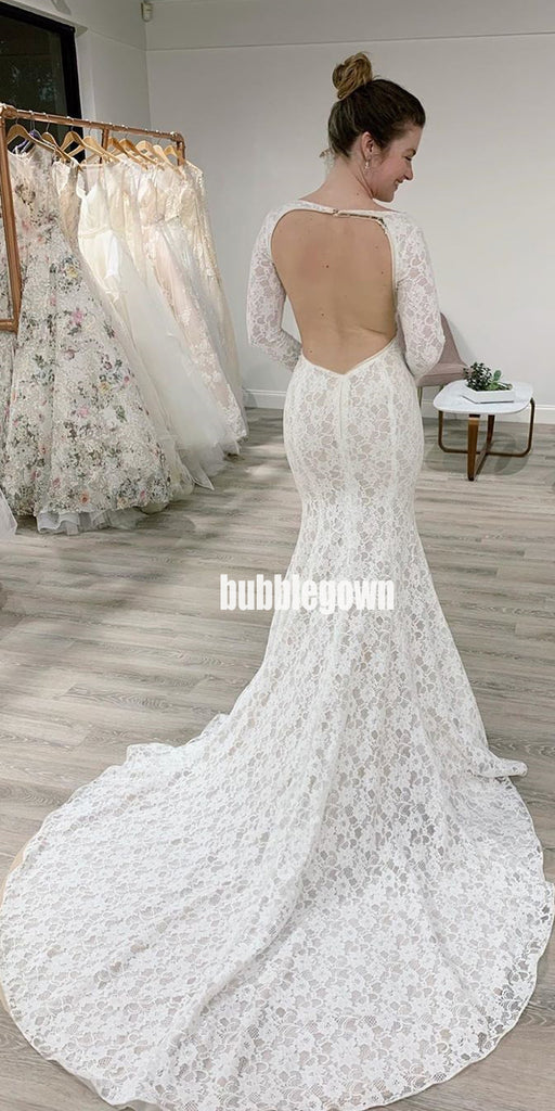 Gorgeous Open Back Long Sleeve Lace Dream Wedding Dresses, BGH042