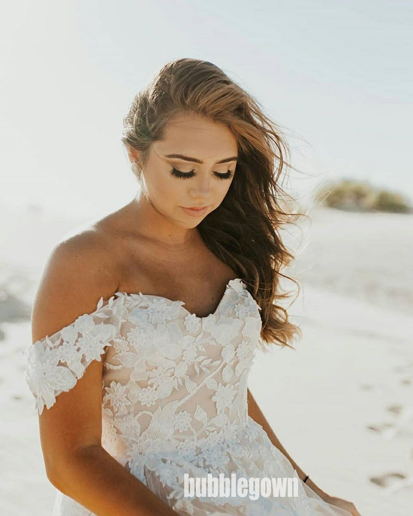 Elegant Sweetheart Off-shoulder Tulle Dream Wedding Dresses, BGH053