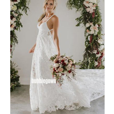 Sexy V-neck Open-back Dream Long Wedding Dresses, BGH064