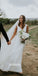 Simple White V-neck A-line Long Wedding Dresses, BGH075