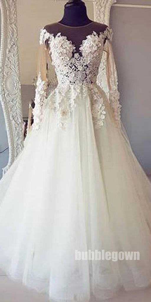 Inexpensive Tulle Applique Long Sleeves Online Long Wedding Dresses, BGP278