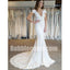 Cap Sleeves V Neck Lace Mermaid Elegant Long Wedding Dresses, BGW009