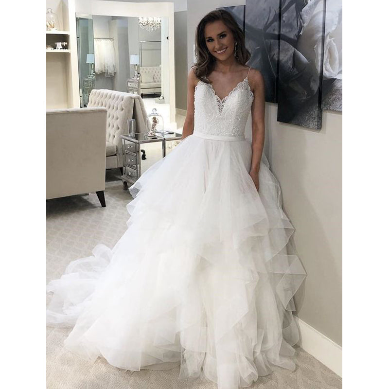 Charming Spaghetti Strap Elegant Inexpensive Bridal Long Wedding Dresses, BGP227 - Bubble Gown