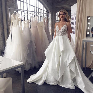 Charming Spaghetti Strap Lace Affordable Long Wedding Dresses, BG51107 - Bubble Gown