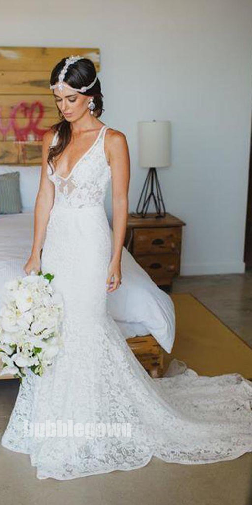 Affordable Lace V Neck Online Elegant Long Wedding Dresses, BG51575