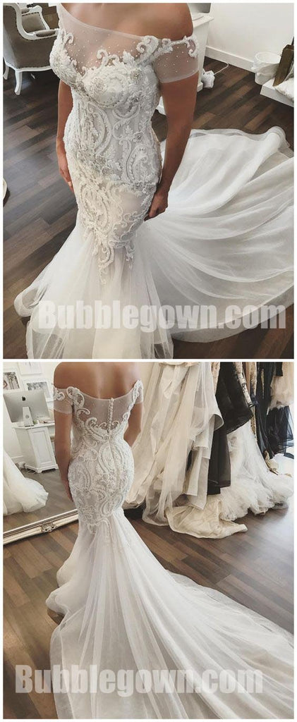 Off the Shoulder Mermaid Elegant Long Bridal Wedding Dresses, BGW005